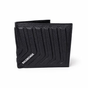 Balenciaga Cash Square Wallet Black Embossed Calfskin leather RETAIL $395